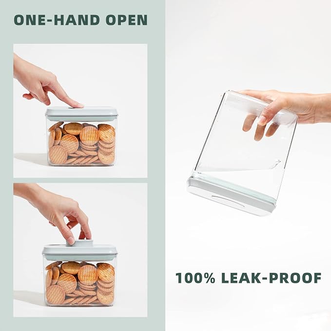 Airtight Food Storage Containers, 3.5/2.1/1.3 Qt, 3-Piece Set | Clear Stackable Canisters with One-Touch Lids for Flour, Cereal, Oats, Sugar, Snacks and Pantry Staples in Small Kitchens