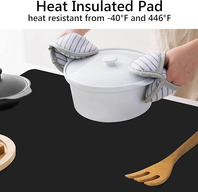 Silicone Mat for Kitchen Counter, 35" by 24" Extra Large Countertop Protector, 0.06" Thick Multipurpose Mat, Heat-Resistant Placemats, Desk Saver Pad, Table Dish Mat, Nonstick, Nonskid, Black