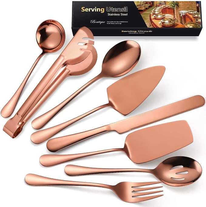 AARAINBOW Exquisite 8-Piece Serving Set, Stainless Steel Utensils With Spoons for Parties, Buffet, Home - Large (8 Rose Golden)