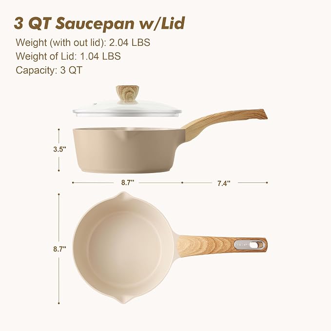 SENSARTE Ceramic Nonstick Sauce Pan with Lid, 3.0 Quart Saucepan with Double Spout, Large Cooking Pot, Non toxic Kitchen Sauce Pot, Non stick Saucier Pan, Induction Cookware, PFOA PTFE PFAS Free