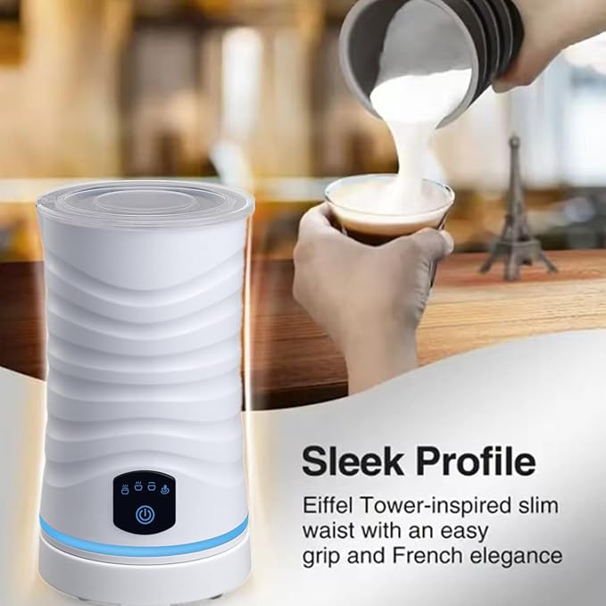 Milk-Frother, 4-in-1 Milk-Steamer-and-Frother, Hot & Cold Foam Milk Warmer with Temperature Control, Auto Shut-Off Frothers for Coffee, Latte, Cappuccino, Macchiato (White)