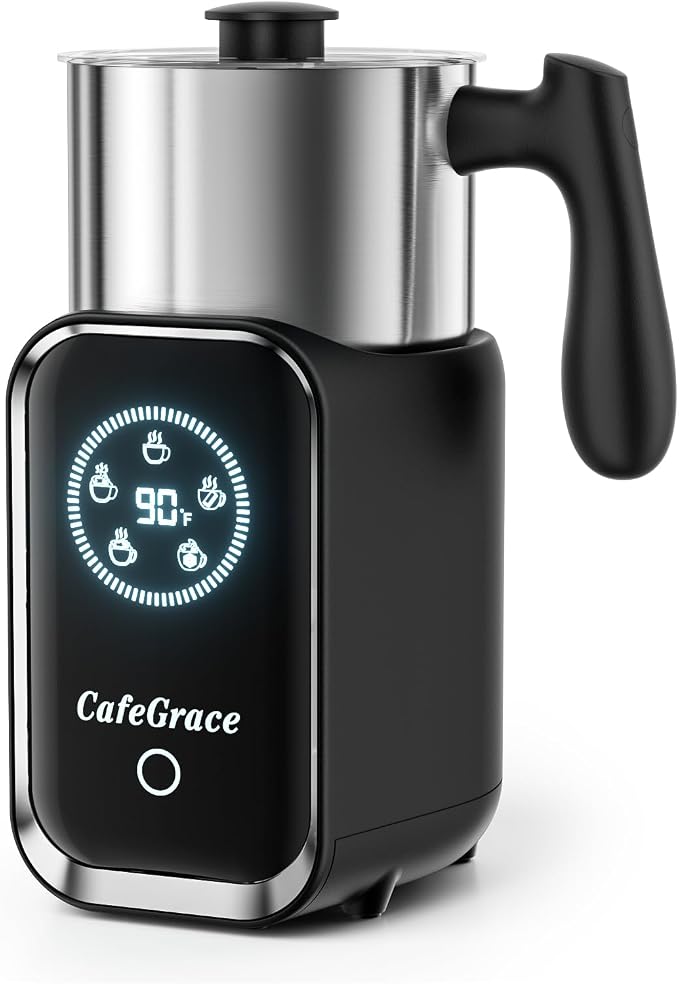 Milk Frother Automatic, Electric Milk Frother and Steamer Removable Dishwasher Safe, Electromagnetic Heating, for Latte, Cappuccino, Chocolate Milk, Hot & Cold Foam,