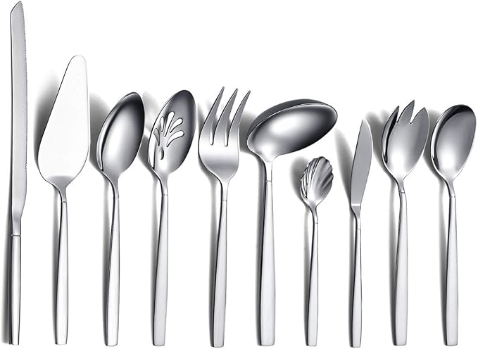 Silverware Serving Set 10 Pieces, Berglander Stainless Steel Flatware Serving Set, Serving Spoon, Silver Serving Utensil, Anti Rust(10 Pieces)