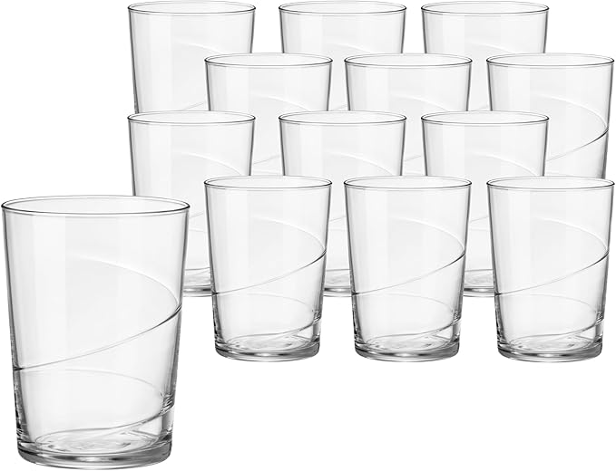 Bormioli Rocco Bodega Swirl Gin Fizz Glasses, 17 Oz - Clear, Set of 12 | Italian Glass Tumblers with Spiral Design & Reinforced Rim, Ideal for Cocktails, Water, Soda & Beverages, Dishwasher Safe
