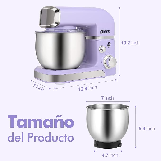 Stand Mixer, Kitchen in the box 3.2Qt Small Electric Food Mixer,6 Speeds Portable Lightweight Kitchen Mixer for Daily Use with Egg Whisk,Dough Hook,Flat Beater (Purple)