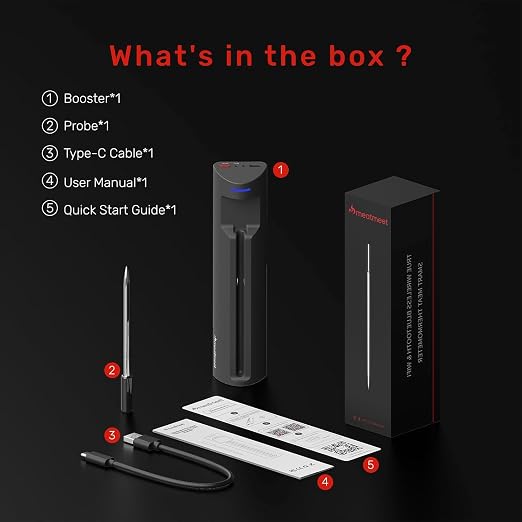 Wireless Meat Thermometer Digital with Remote App Monitoring | ±0.9℉ Accuracy Bluetooth Meat Thermometer, Wi-Fi Unlimited Range, DishWasher Safe, and App Alerts, for BBQ/Oven/Grill/Smoker