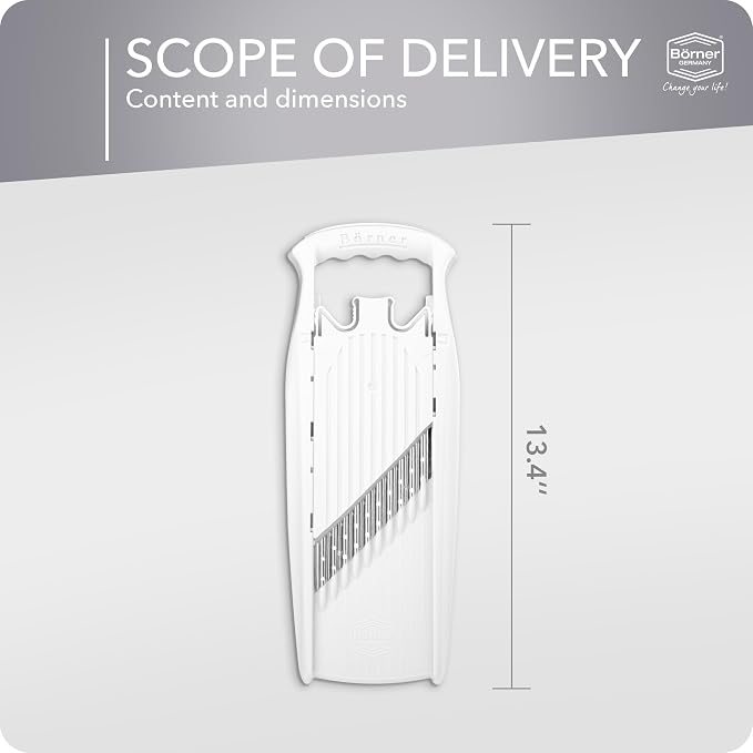 Börner by Reston Lloyd Wave-Waffle Power Line • Crinkle Cut/Spirelli Vegetable Slicer • Slicer for Wave Waffle Cut Style • Multiple Thickness Options • Made in Germany, White