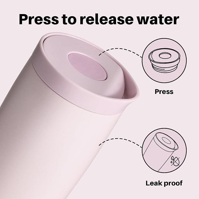 BOTTLE BOTTLE Insulated Coffee Tumbler with Push Button Lid 16oz(Pink) | Leakproof,Stainless Steel Travel Mug,Keeps Drinks Hot & Cold for 6 Hours,for Office & On the Go
