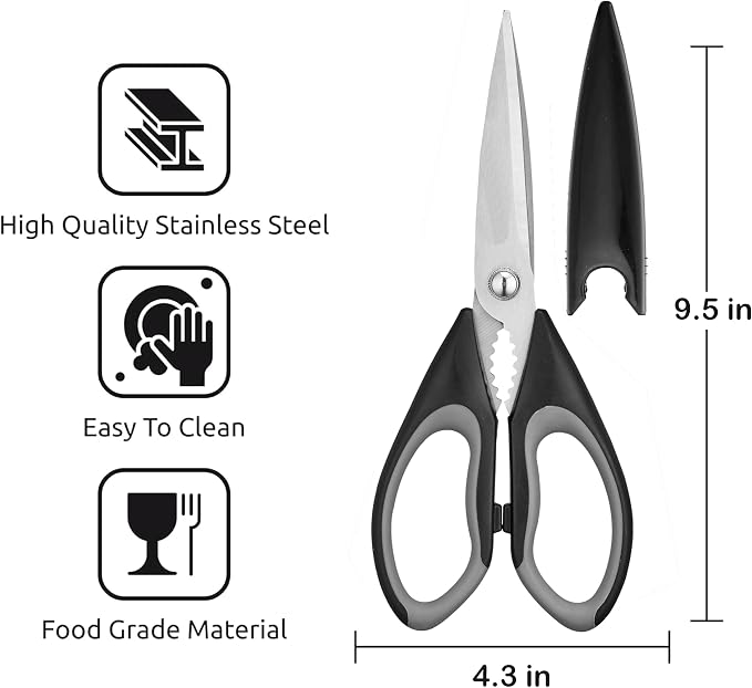 OMDAR 3 Pack Kitchen Scissors - Food Grade Kitchen Shears | All Purpose Stainless Steel Heavy Duty for Poultry Food Dishwasher Safe with Protective Sheath Comfort-Grip