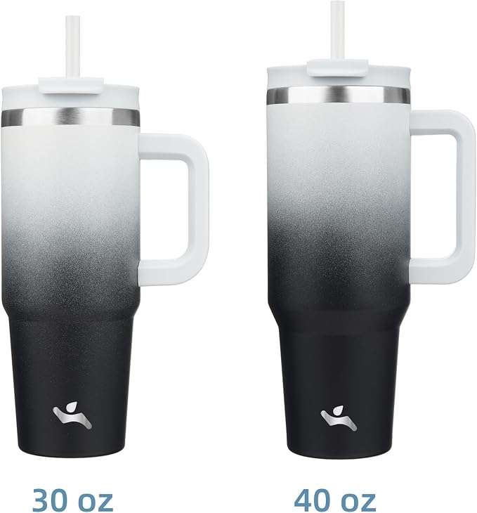 Konokyo 40 oz Insulated Tumbler Water Bottle with Handle, Straw Lid | BPA-free and dishwasher safe; made for gym, travel, coffee and gifting, 2 straws, cup holder friendly,Day Night