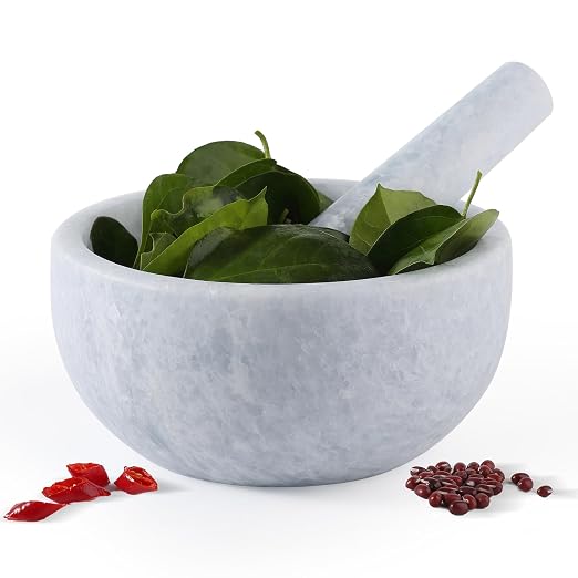 Luxury Marble Mortar and Pestle Set, 7" -4 Cups Big Grinder Bowl for Guacamole, Salsa, Pill Crusher, Spice, Herb, Garlic, Nut, Heavy Duty Grinder for Kitchen(Namib Sky)