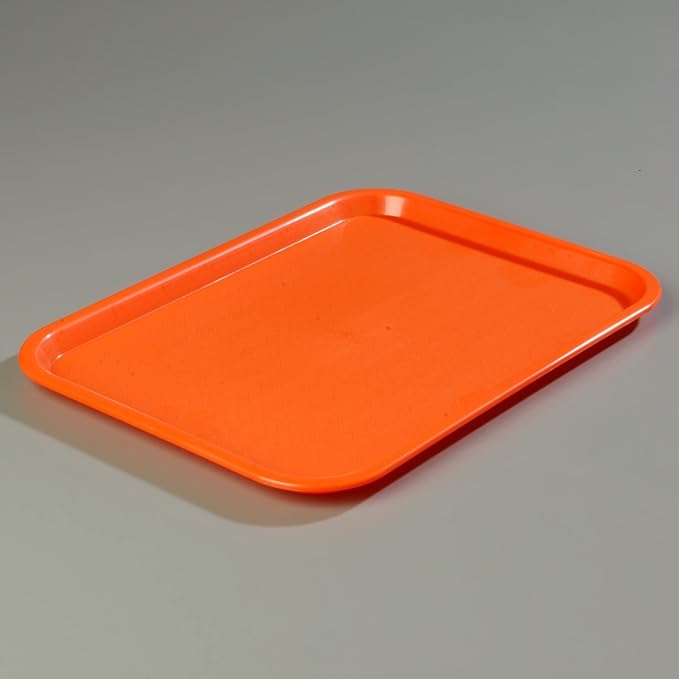 Carlisle FoodService Products Cafe Fast Food Cafeteria Tray with Patterned Surface for Cafeterias, Fast Food, And Dining Room, Plastic, 17.87 X 14 X 0.98 Inches, Orange