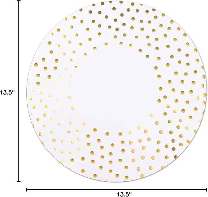50 Pcs 14 Inch White and Gold Foil Paper Place Mats Golden Polka Dots Round Placemats Disposable Decorative Table Mats for Wedding Banquet Party Home Dining Table Decor