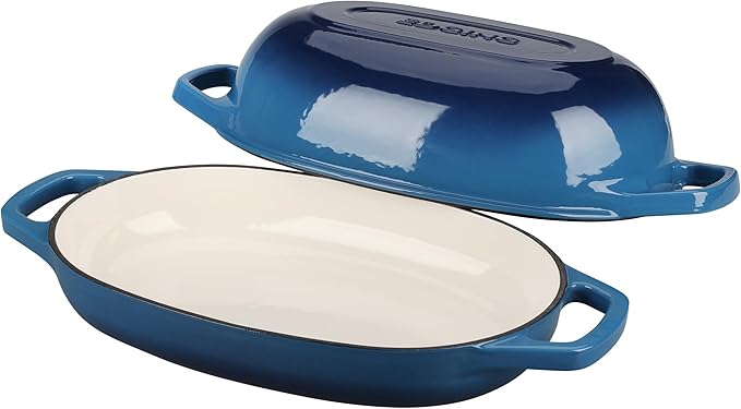 EDGING CASTING Enameled Cast Iron Oval Dutch Oven Pot with Lid, Dutch Oven for Sourdough Bread Baking, Bread Oven, Bread Dutch Oven, Oval Bread Pan, 5qt, Lake Blue