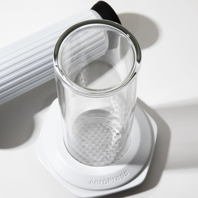AeroPress Premium Coffee Press, Glass, Stainless Steel & Aluminum, White | Glass, Stainless Steel & Aluminum, All-in-One French Press, Pour-Over & Espresso-Style, Manual Brewer, 2 Min Brew