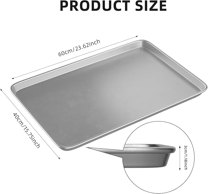 16× 24 Inch Cookie Sheet Pans Set of 3-Baking Tray Jelly Roll Pan Set Commercial Grade Aluminum Coated Statinless Steel Bun Pan for Oven,Freezer,Bakery Hotel Restaurant