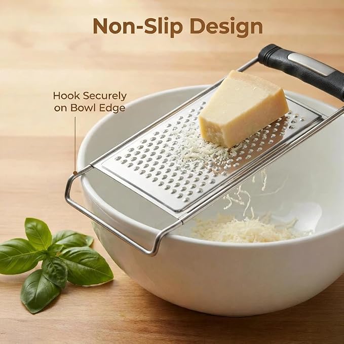 NACOLUS Classic Fine Cheese Grater & Zester,Stainless Steel Handheld | ultra-sharp,stainless cheese shredder&zester for cheese,citrus,ginger,garlic,flat design easy clean,slim for easy storage