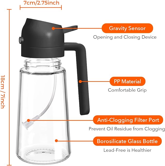 YARRAMATE 16 oz 2-in-1 Glass Olive Oil Sprayer for Cooking, Black&Black | Food-grade dispenser bottle, 470 ml, spray and pour, portion control, stickers included, for salad, frying and BBQ