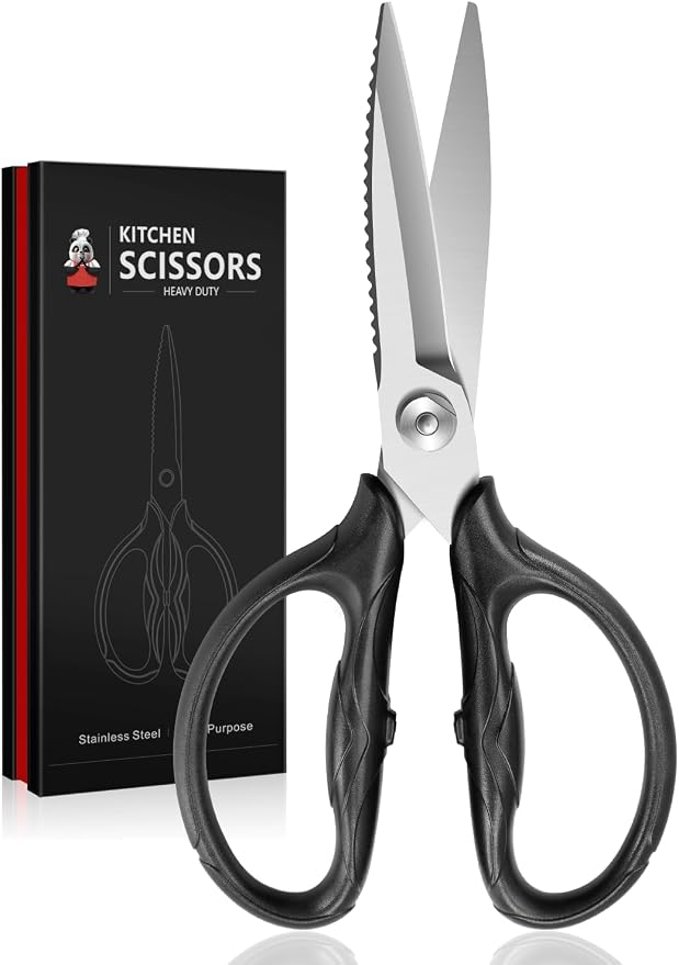 SHAN ZU 8.4" Heavy Duty Kitchen Scissors - All Purpose Japanese Shears | 5Cr15MoV Stainless Steel, All Purpose Detachable Shears for Meat/Herbs/Poultry, Dishwasher Safe, Gift Box, (Silver)
