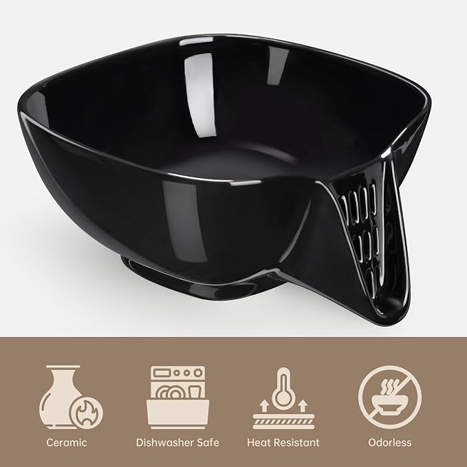 NiHome Ceramic Food Strainer with Integrated Drain Spout, Large Capacity Colander Bowl for Vegetables, Fruits, Pasta & More, Heat-Resistant, Crack-Proof, Easy to Clean, Dishwasher-Safe (Black)