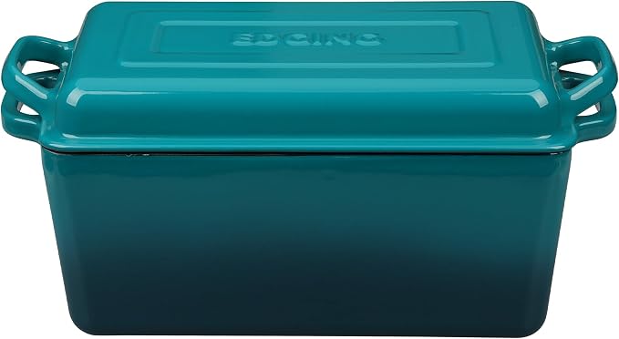 EDGING CASTING Enameled Cast Iron Dutch Oven, Oblong Bread Oven for Sourdough Bread Baking, Baking Pan, Dual Handles, Oven Safe, 4 Quart, Darkcyan