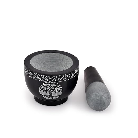 Tree of Life Natural Stone Mortar & Pestle Mortar Diameter- 3.75"x 2.75" Pestle-5" x 1.5"