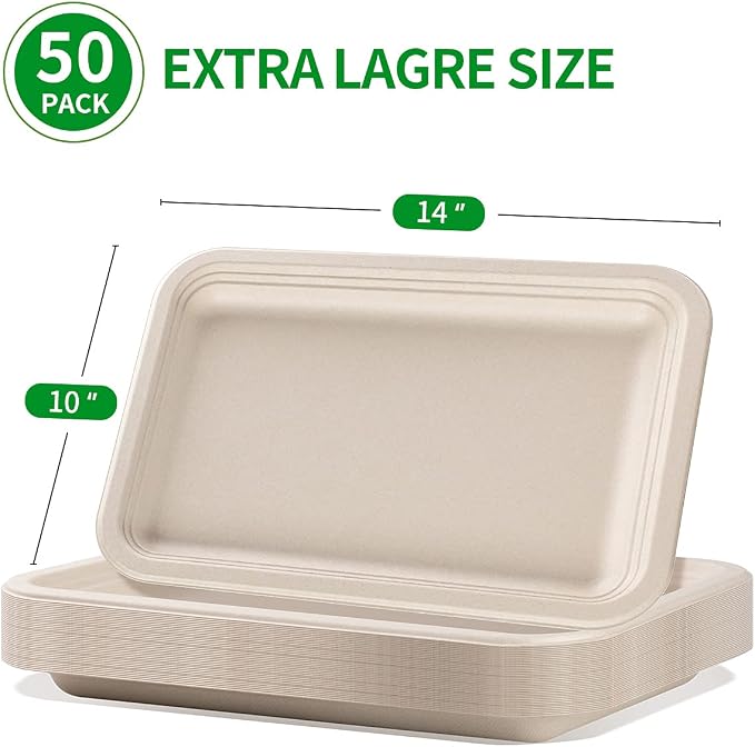50 Pack 14 Inch Disposable Food Trays for Party Heavy Duty | Large Paper Plates 14 inch Crawfish Trays BBQ Plates Disposable Serving Platters Trays, Seafood Boil Party Supplies