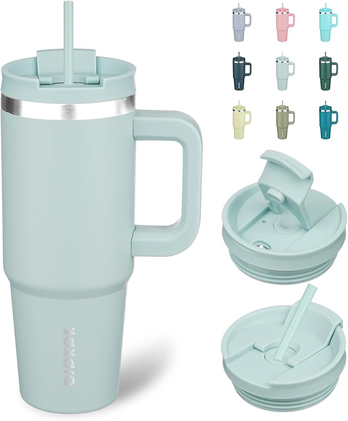 BJPKPK 30 oz Insulated Tumbler with Handle & Straw, Stainless Steel | Double Wall Vacuum Insulation, Leak Proof, BPA Free, Dishwasher Safe, Cupholder Friendly, Travel & Outdoor, Blue Haze