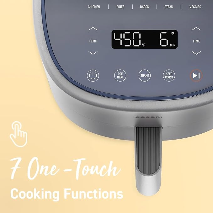 Cosori Air Fryer 4 Qt, 7 Cooking Functions Airfryer, 150+ Recipes on Free App, 97% less fat Freidora de Aire, Dishwasher-safe, Designed for 1-3 People, Lite 4.0-Quart, Smart, Light Gray