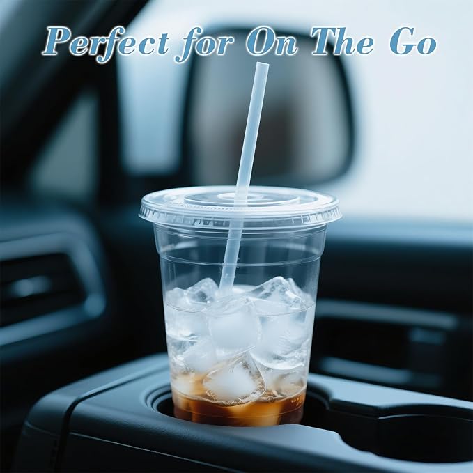 Ginkgo 100 Pack 24oz Clear Plastic Cups with Lids and Straws | Leak-Proof & Sturdy Disposable To Go Iced Coffee Cups for Smoothies, Lemonade