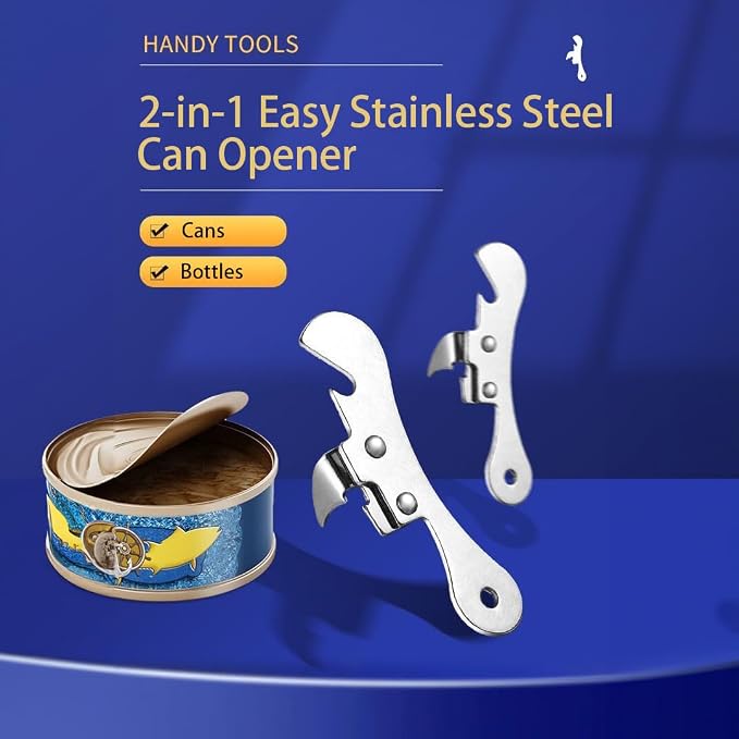 NACOLUS Can Opener Manual Stainless Steel Camping Can Opener, Portable Bottle Opener (2 Pieces) | stainless steel,3.8"extended grip,larger than P-38,sharp piercing blade,bottle opener,keyring hole,camping RV ready,portable