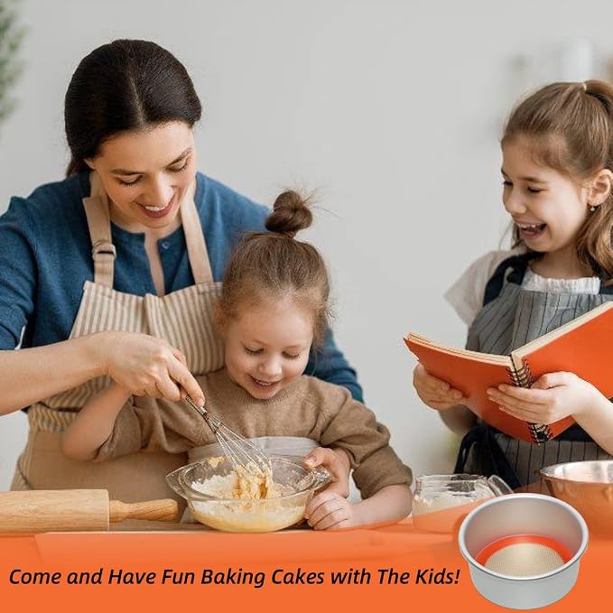 6 Inch Round Baking Mats, Food Grade Silicone Mats for Cake Pan/Tortilla Maker, Premium Non-Stick Reusable 6 Inch Tortilla Press Liner for Small Cake/Tortilla/Pie/Pizza, Round 5.5" Orange, 3PCS