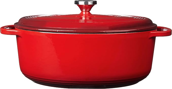 Lodge Oval Dutch Oven - Enameled Cast Iron Oval Dutch Oven with Lid - Family Size Cooking Pot with Dual Handles for Sourdough Bread Baking & Everyday Cooking - 7 Quart - Red