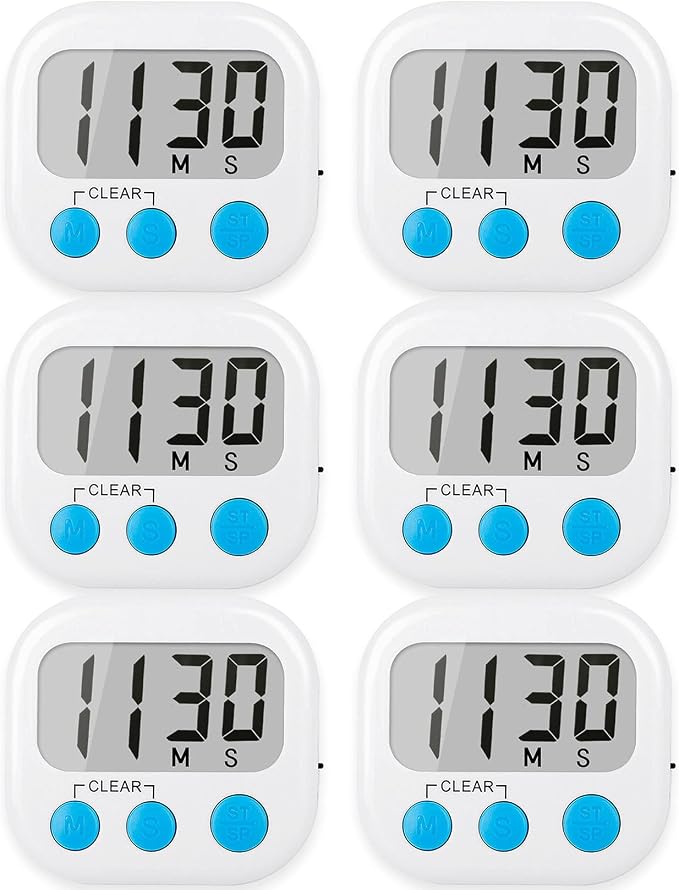 6 Pack Digital Kitchen Timers for Cooking Magnetic Timer for Cooking Loud Alarm White