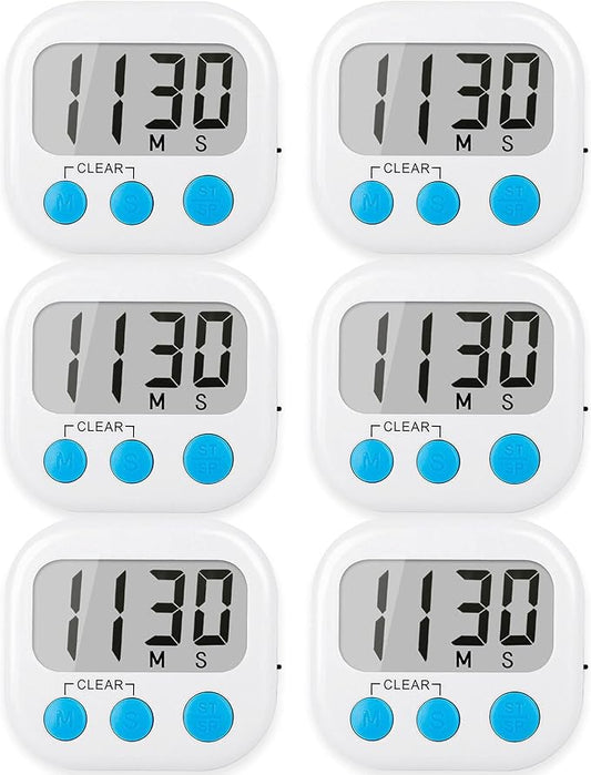 6 Pack Digital Kitchen Timers for Cooking Magnetic Timer for Cooking Loud Alarm White