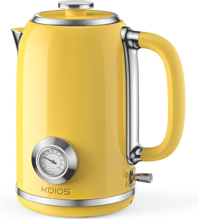 KOIOS Electric Kettle 1.8L with Built-in Temperature Gauge, Retro Design | 1500W Hot Water Tea Pot for Boiling Water, Stainless Steel Interior, Auto Shut-Off & Boil Dry Protection, Drip-free Spout