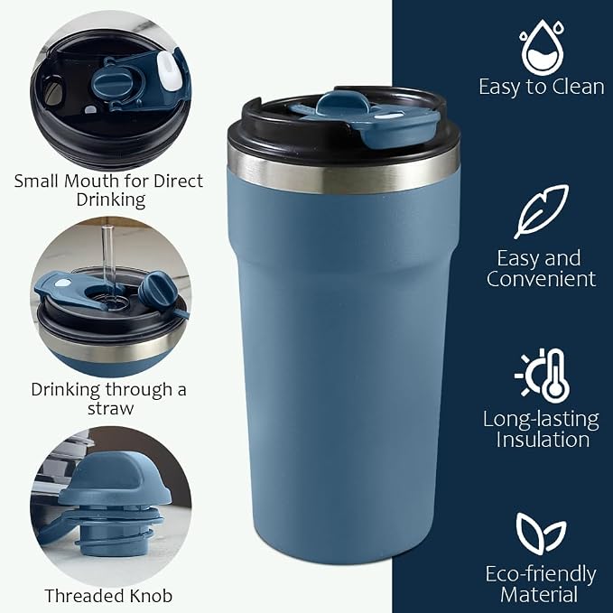 SPLMIFA Travel Coffee Mugs Leak-Proof, Reusable Coffee Cups with Lids, Stainless Steel Vacuum Insulated Coffee Tumblers, Thermal Insulation Cups for Men and Women Hot & Cold Drinks(4th-Blue, 16OZ)