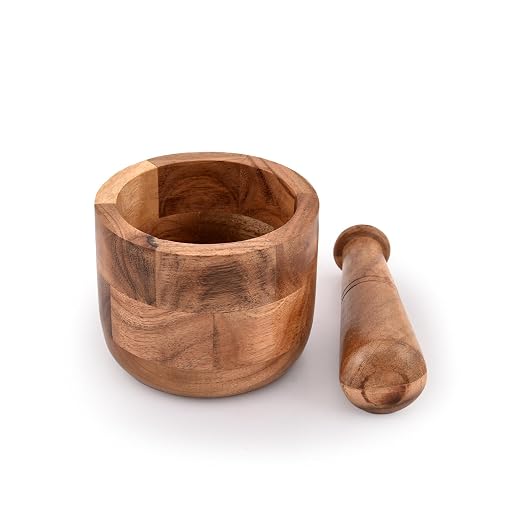 Handmade Acacia Wood Mortar and Pestle Perfect for Grinder for Herbs, Garlic, Walnut Spices & Kitchen Essentials Usage