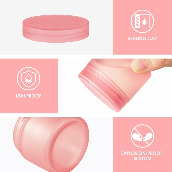 2oz Jars with Lids, Hoa Kinh 24 Pack Pink Frosted Glass Jars with Lids | Empty Cosmetic Containers Round Airtight Glass Jar with Inner Liners and Lid for Storing Lotions, Powders, and Ointments