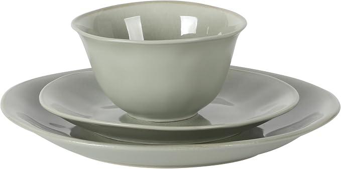 Gibson Elite Port Barton Plates and Bowls Sets, 12-Piece Stoneware Dinnerware Sets, Reactive Glaze Dish Set - Green