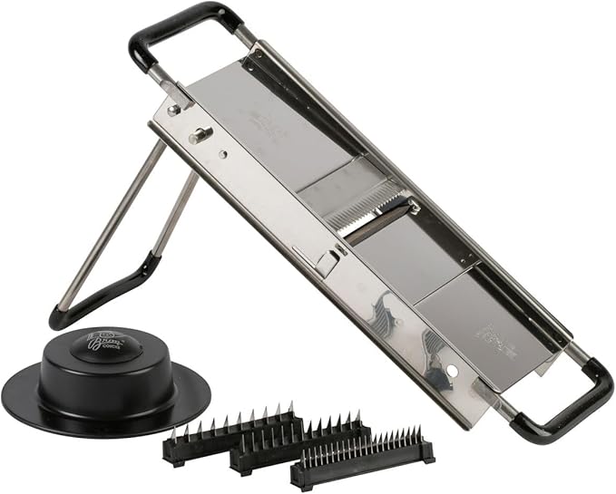 Bron Coucke Professional Mandoline Slicer – Stainless Steel – Julienne, Waffle & French Fry Cutter – Adjustable Thickness