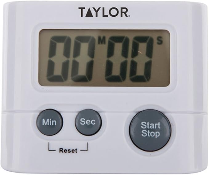 Taylor Digital Timer with 99 Minute 59 Second Display, Easy to Use, White Compact Design for Kitchen Cooking, Baking, and Timing Needs (Pack of 2)