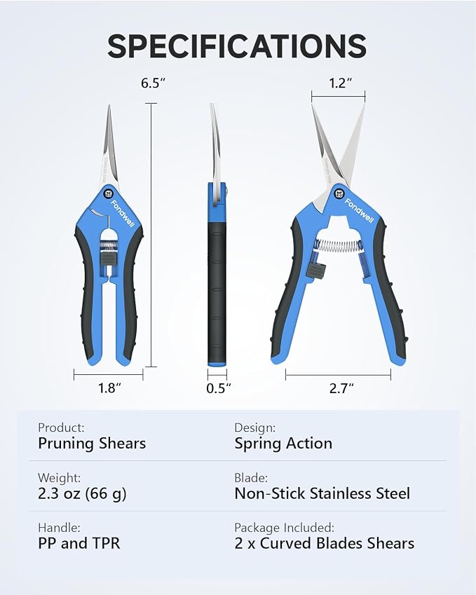 Fondwell 6.5" Gardening Scissors Trimming Shears: 2 Pack of Trimming Scissors for Buds - Comfortable Hand Pruners with Curved Blades | 2-Pack Plant Snips, Ultra-Sharp Micro-Tip Curved Blades, Comfortable Use, Safety - Best for Precision Cuts in Tight S...