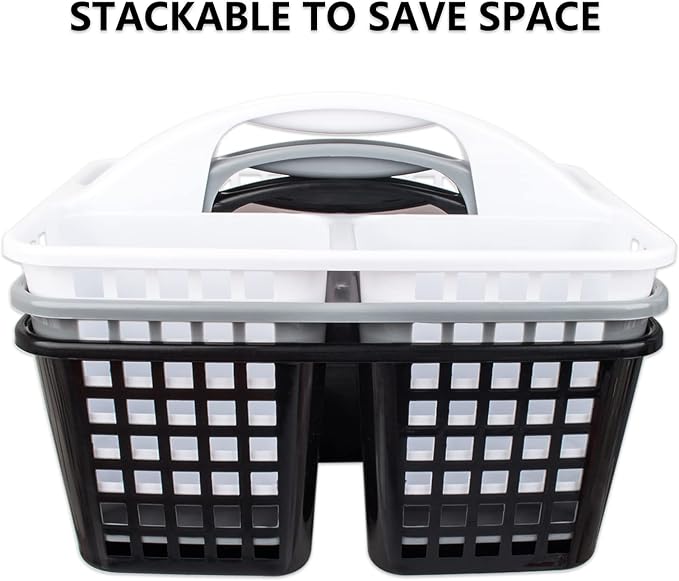 Portable Shower Caddy Basket Plastic Storage Basket with Compartments Black | Sturdy Large Capacity Cleaning Supplies Organizer Divided Tool Bin for Bathroom Kitchen Bedroom College Dorm Essentials