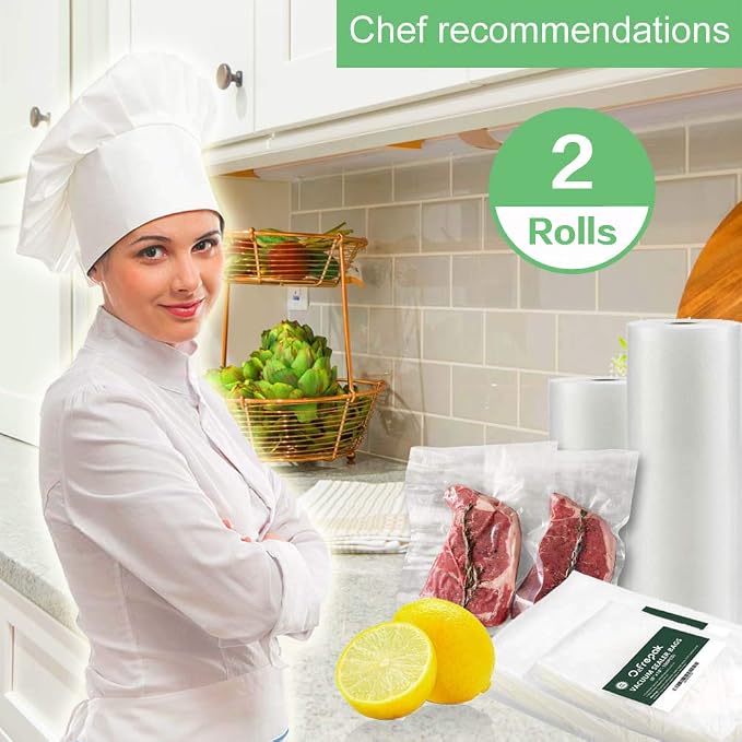O2frepak 2Pack Vacuum Sealer Bags Rolls 4mil 11"x50' for Food Storage | BPA Free Food Grade,Commercial Grade,Customized Size,Heavy Duty Food Sealer Bags Rolls,Great for Sous Vide Vacuum Sealer