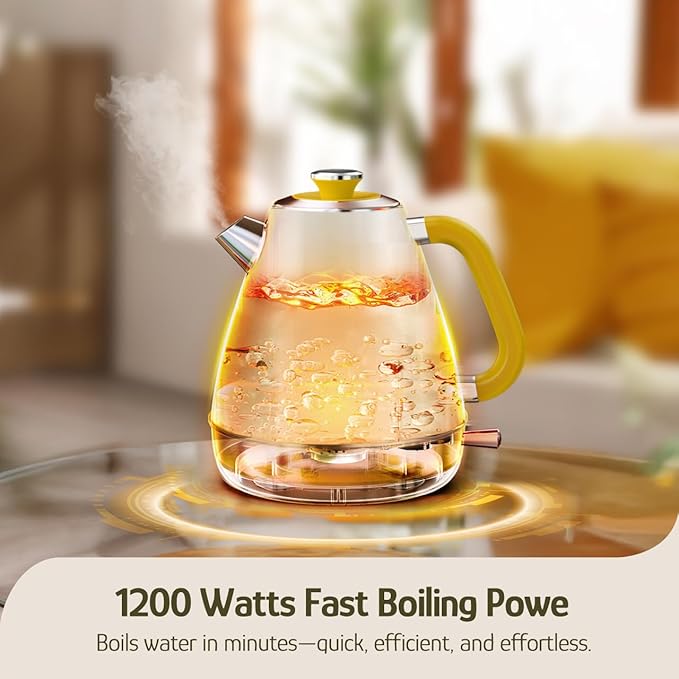 Hazel Quinn X Eduardo Recife Retro Electric Kettle with Thermometer, Floral | 1200W Fast Water Boiling, 1.7L/57oz, All 304 Stainless Steel Interior, BPA-Free, Auto Shut-Off, Cordless Retro Teapot, Home
