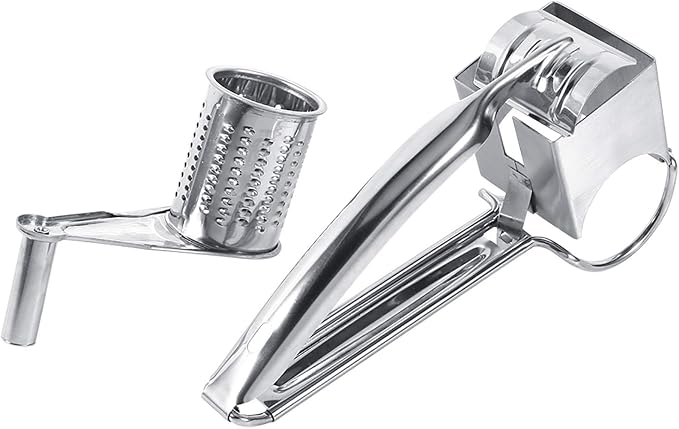 Mouli Grater Stainless Steel Cheese Grater Silver 20cm | MultiFunctional Rotary Kitchen Tool, For Slicing Shredding and Grating, Cheese and Vegetables, Home Kitchen
