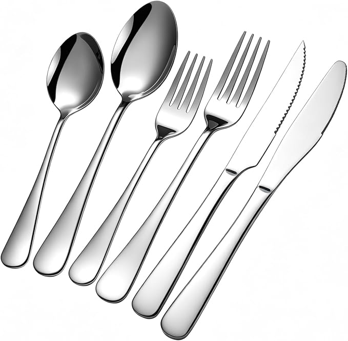 GPY 48-Piece Silverware Set with Steak Knives Nickel Free Cutlery Set for 8 | 18/0 Stainless Steel Forks Spoons and Knives Flatware Set with Mirror Polish, Dishwasher Safe for Home Kitchen & Restaurant