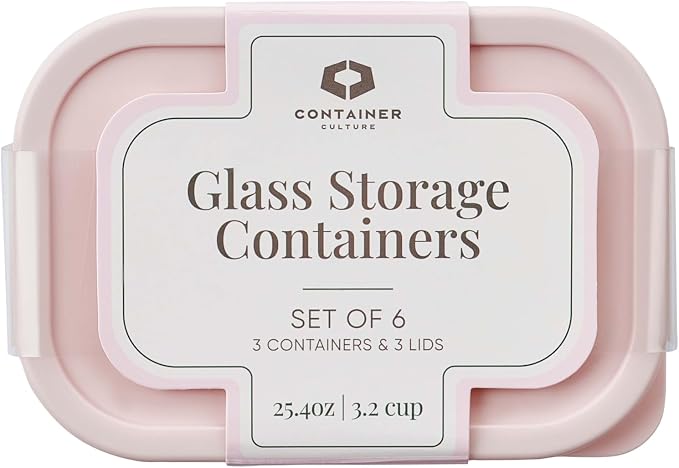 Glass Food Storage Containers with Lids — 6 Piece — 24.4 oz Glass with BPA-Free Leakproof Stackable Lids — Microwave, Oven & Dishwasher Safe — Ideal for Meal Prep & More - Berry Blush