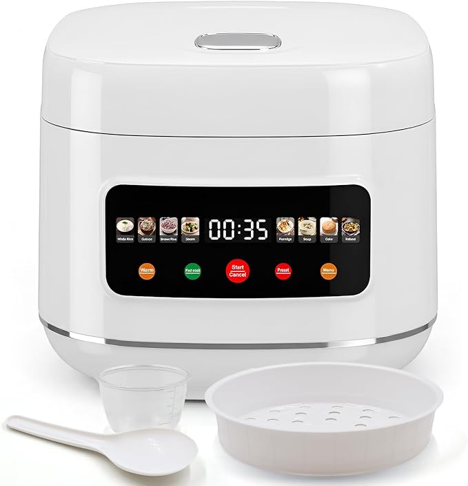 Digital Rice Cooker, 8-Cup Uncooked/16-Cup Cooked Capacity, Touch Screen with 8 Cooking Programs, Auto Keep Warm, 24-Hour Delay Timer, Non-Stick Inner Pot & Steamer Basket for White/Brown Rice, Quinoa, Oatmeal, Porridge, Soup